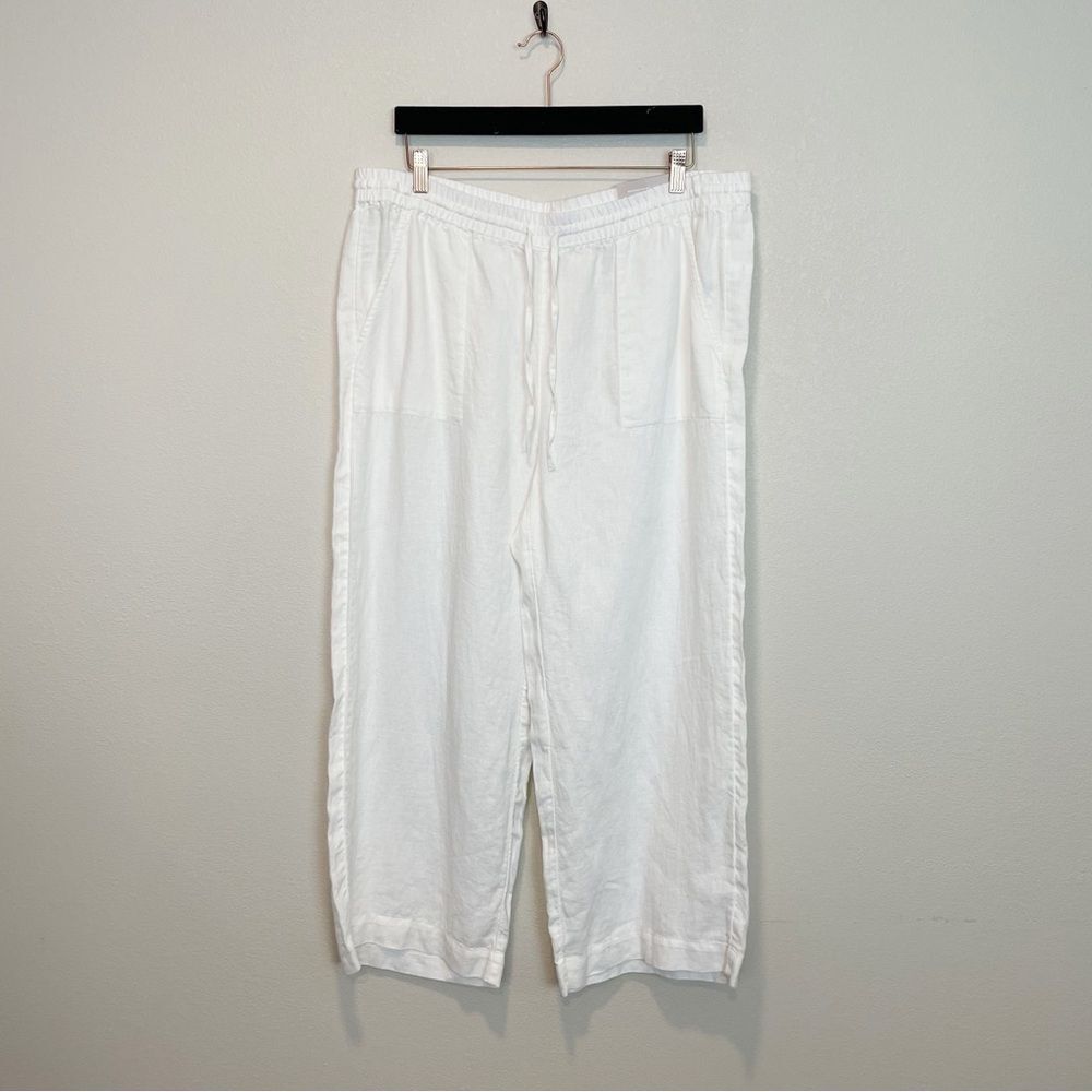 NEW Chico’s White Linen Cropped Wide Leg Pull On Pants Size 16P